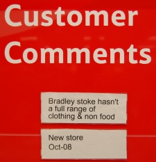 Photograph of customer comments board at existing Tesco store
