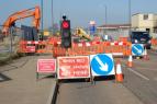 Traffic signals on Tesco access road