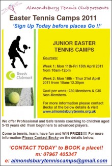 Easter tennis camps for juniors at Almondsbury Tennis Club