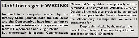 Tories get it wrong about broadband (say Bradley Stoke Liberal Democrats)