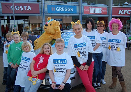 Children in Need fundraising by Greggs, Bradley Stoke, Bristol.