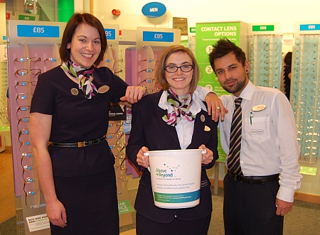 Fundraiser Terri Jenkins (centre) at Specsavers, Bradley Stoke