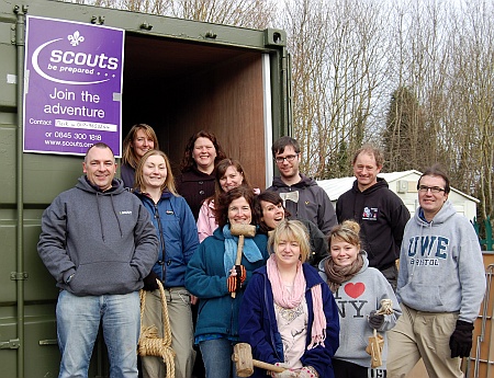 UWE students help sort out the scout's storage container