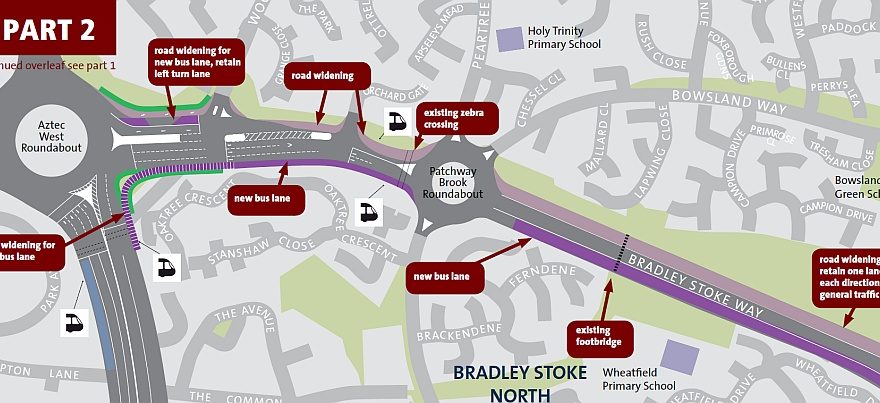 Proposed bus rapid transit route in North Bradley Stoke.