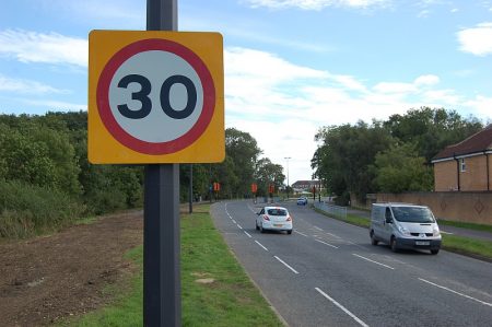 New 30mph speed limit sign on Bradley Stoke Way.