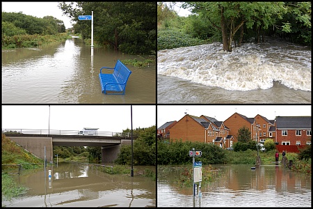 Scenes of flooding in the Three Brooks Local Nature Reserve, Bradley Stoke.