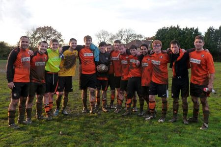 Bradley Stoke Town FC's B Team celebrate their cup win.