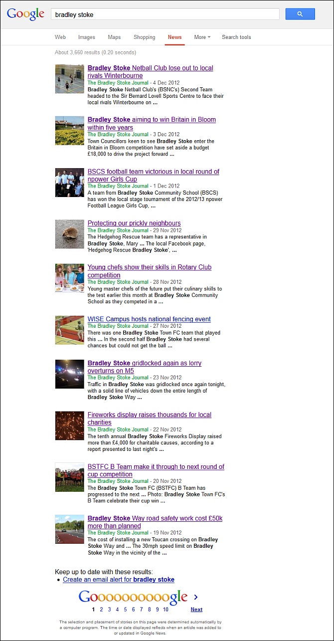 Google News search results for the term "Bradley Stoke".