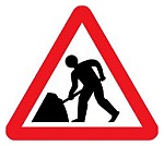 Roadworks warning sign.