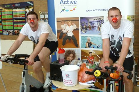 Sponsored cycle for Comic Relief at Bradley Stoke Leisure Centre.