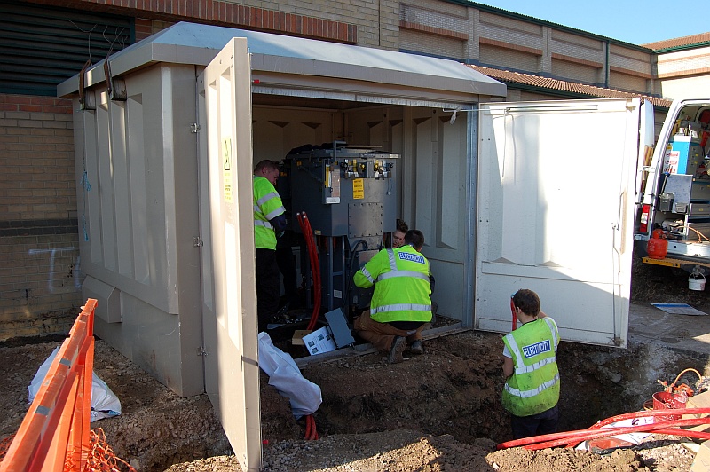 A new electricity sub-station is installed near the Tesco store in Bradley Stoke.