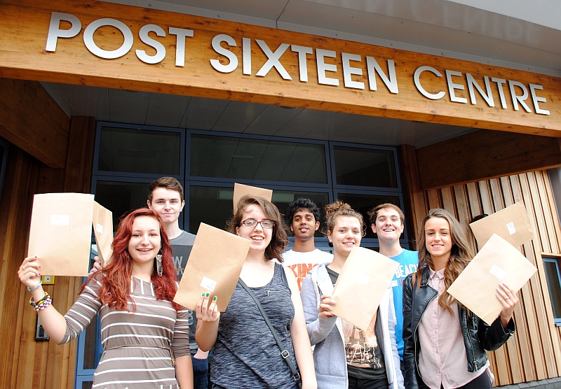 Students at Bradley Stoke Community School celebrate their A-level results.