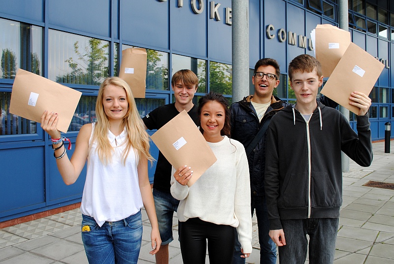 Students at Bradley Stoke Community School celebrate their GCSE exam results.