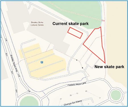 Plan showing location of a proposed new skate park in Bradley Stoke.