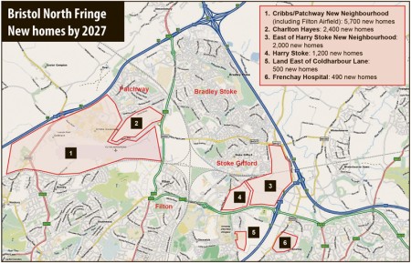 Housing developments planned for the North Fringe of Bristol by 2027.