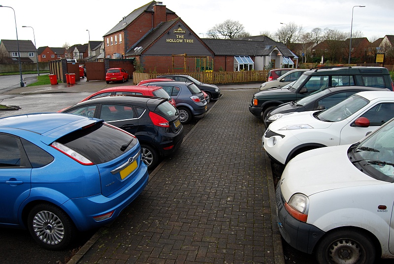Car park at the Hollow Tree public house in Bradley Stoke, Bristol.