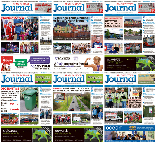 Bradley Stoke Journal magazine covers: Six issues to May 2014.
