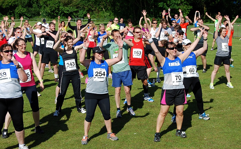 Pre-race exercise/entertainment at the 2014 Bradley Stoke 10k Run.