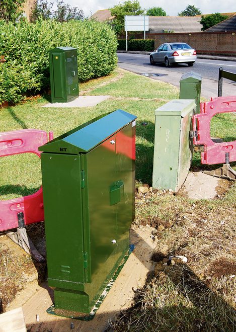 New fibre-enabled cabinet for exchange only (EO) lines at the junction of Brook Way and Savages Wood Road in Bradley Stoke, Bristol.