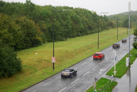 Site of an illegal traveller encampment on Bradley Stoke Way, pictured shortly after the travellers had left.