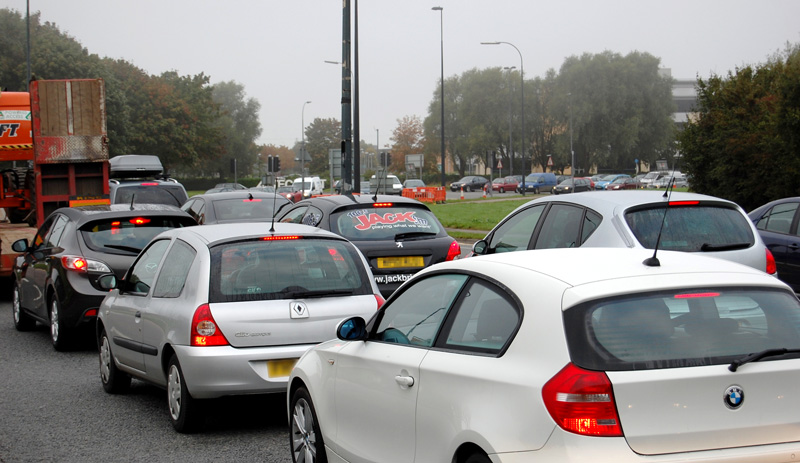 Traffic congestion at the Aztec West Roundabout on the A38 in north Bristol.