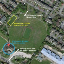 Site plan showing the location of proposed new practice nets at the Baileys Court cricket ground in Bradley Stoke.