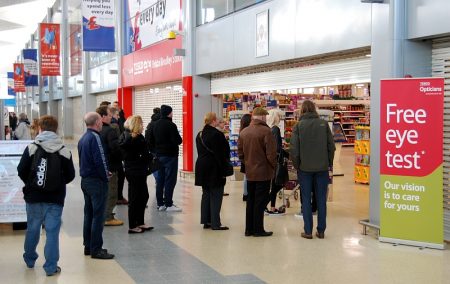 People queuing outside the Tesco Extra store in Bradley Stoke after it was was closed due to problems with electrical equipment following a power cut.