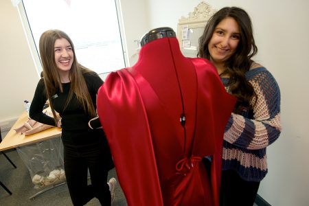 John Lewis sewing competition: Chloe Lorenzi (left) and Simran Kaur of Bradley Stoke Community School.