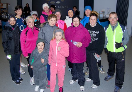 Participants of a North Bristol Running Group beginners' course prepare to set off on a run from Bradley Stoke Leisure Centre.