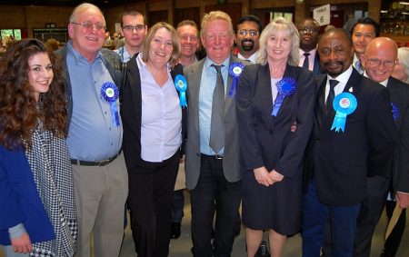 Bradley Stoke Conservative candidates and supporters at the 2015 local elections count in Thornbury.