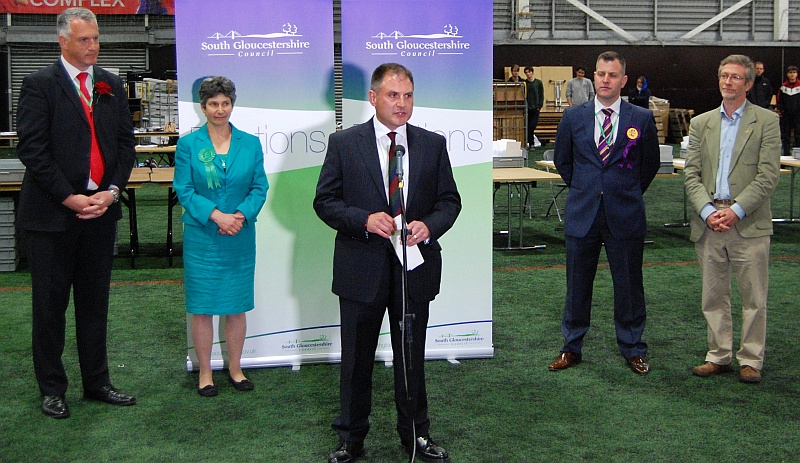 Jack Lopresti (centre) makes a speech after retaining the Filton and Bradley Stoke parliamentary seat in the 2015 general election.