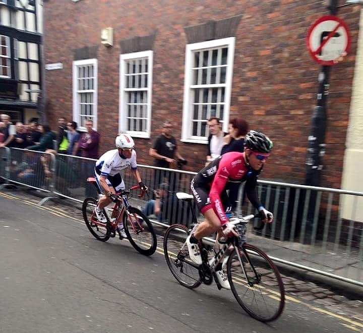 Malcolm Dixon (right) in action for the Dream Cycling team during the Bristol Grand Prix on Saturday 20th June 2015.