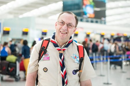 David Owen, a Scout leader from Bradley Stoke, preapres to fly out to the 23rd World Scout Jamboree in Japan.