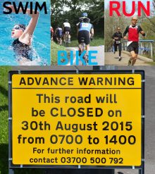 Bradley Stoke Sprint Triathlon 2015 - road closure sign.