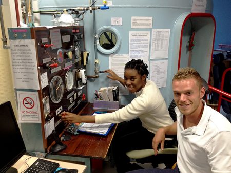 Volunteer oxygen operator Ozioma and new trainee operator Steve - at the West of England MS Therapy Centre in Bradley Stoke, Bristol.