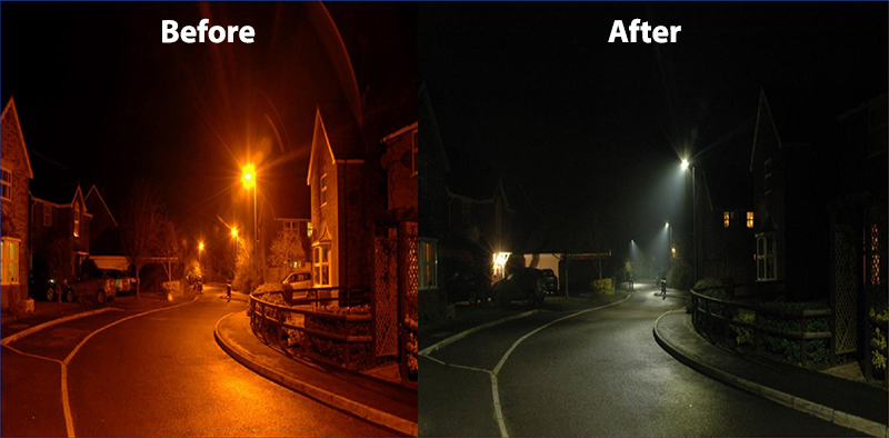 LED street lights: Before and after.