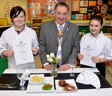 Bradley Stoke Rotary Young Chef 2015: Winner Keeva Holder and runner-up Ciera Burns with Bradley Stoke Rotary Club president Bob Warne.