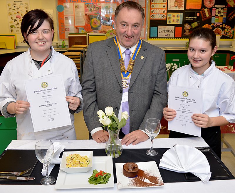 Bradley Stoke Rotary Young Chef 2015: Winner Keeva Holder and runner-up Ciera Burns with Bradley Stoke Rotary Club president Bob Warne.