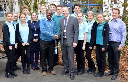 Steve Moir, headteacher at Bradley Stoke Community School, welcomes Zablon Maina, headteacher at Sawa Sawa Academy, Kenya, at the start of his week-long visit to the school.