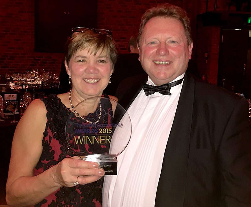 Mike Dunkley of Dunkley's Chartered Accountants, pictured with wife Gill after receiving the Independent Firm of the Year (South-West) award at the British Accountancy Awards 2015.