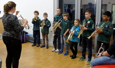 Marching band tuition at the 1st Bradley Stoke Scout Group.