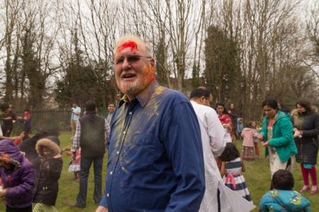 Bradley Stoke Mayor Roger Avenin attends a Holi celebration.