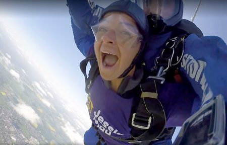 Jo Hancock on a charity skydive for the Jessie May Trust.