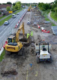 MetroBus construction work on Bradley Stoke Way.