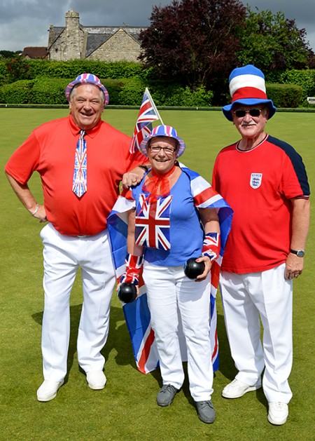Read, white and blue at bowls club charity day.
