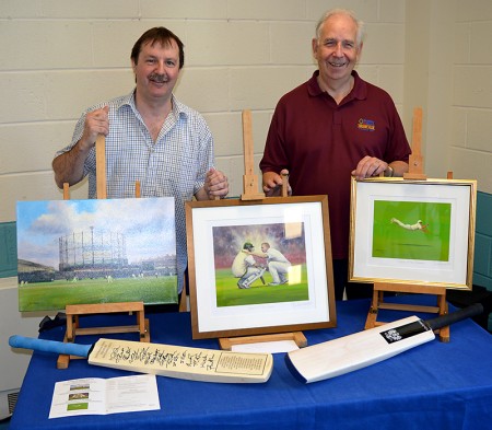 Jack Russell MBE (left) and Mike Mundy (club president) at the 25th anniversary celebrations of Bradley Stoke Cricket Club on 5th June 2016.