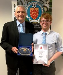 Martin Lee (left) and Ross Lee of Bradley Stoke Youth FC, pictured after being presented with the FA Charter Standard Community Club of the Year award by the Gloucestershire FA.