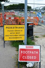 Footway diversion and carriageway lane closure on the westbound approach of Bradley Stoke Way to the Aztec West Roundabout.