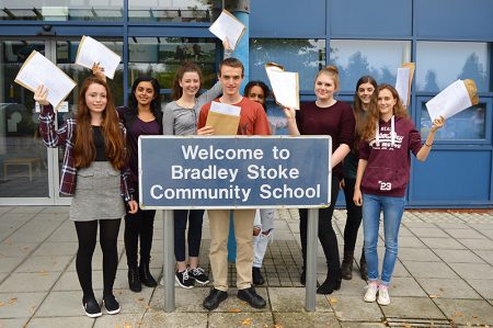 Top-achieving GCSE students at Bradley Stoke Community School. L-r: Sophie Brain, Mrudula Hirimagalur, Cristina Lojo, Thomas Smyth, Sadelle Onamade, Rachel Bennett, Emmanuelle Deliot and Abi Todd.