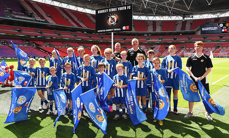 Bradley Stoke Youth FC players and coaches at Wembley Stadium for the 2016 FA Community Shield game.